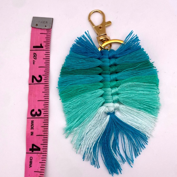 BOHO FRINGE | Handmade Aqua Blue Ombré | Bag Charm | Keychain (Brand New!) ✨ - Picture 9 of 10